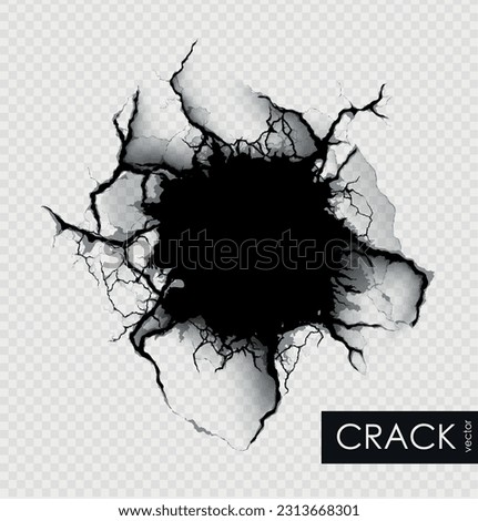crack on the wall with broken pieces. Vector illustration Royalty-Free Stock Photo #2313668301