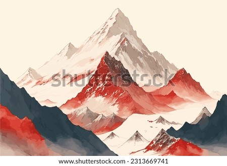 In a mesmerizing vector artwork, Mount Everest pierces the sky, its awe-inspiring height and pristine snow-capped summit depicted with precision, embodying the indomitable spirit of exploration and ad Royalty-Free Stock Photo #2313669741