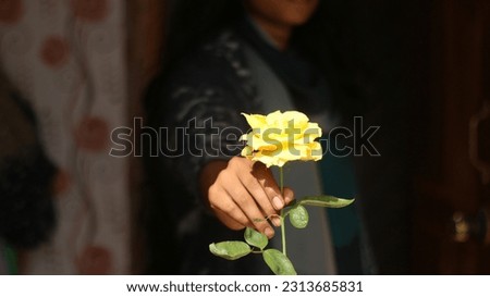 He is holding a yellow rose flower in his hand.  The picture was taken on December 25, 2021 in Bangladesh