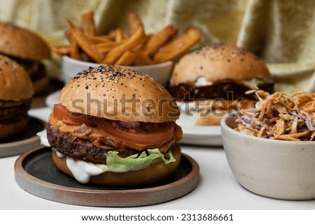 Veggie vegan burger plated in dish 
