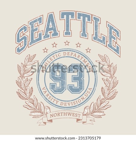 Vector artwork in varsity vintage style. Texture is removable. Royalty-Free Stock Photo #2313705179