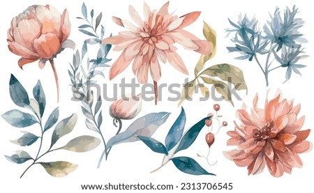 Seamless watercolor flowers and leaf pattern vector illustration design