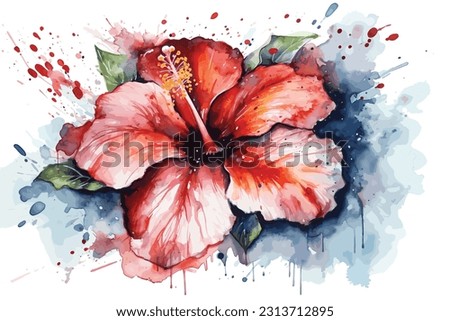 Watercolor Hibiscus flower, Geranium flower vector art. 