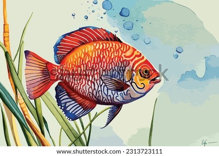 Discus Fish Watercolor Vector collection