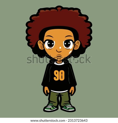 mascot logo of a afro boy with clothes 90s simple illustration