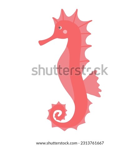 Cute cartoon red sea horse, flat vector for kids