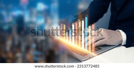 Businessman analyze financial data chart trading concept, investing in stock markets, funds and digital assets, finance technology, growth business, revenue, increase revenue and percentage icons.