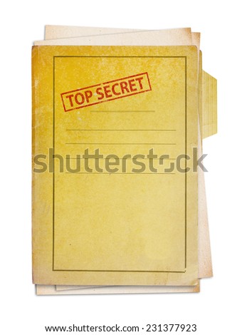 Old folder with top secret stamp, clipping path. Royalty-Free Stock Photo #231377923