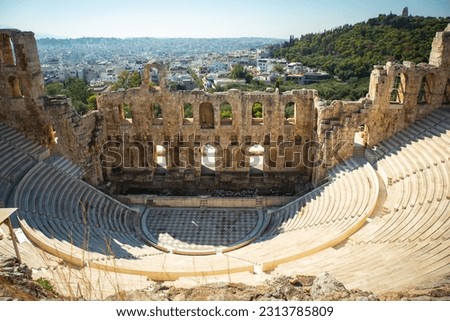 View of the Theatre of Dionysus is an ancient Greek theatre built on the south slope of the Acropolis hill in Athens. Royalty-Free Stock Photo #2313785809