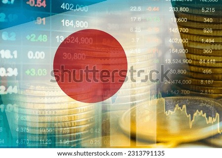 Japan flag with stock market finance, economy trend graph digital technology. Royalty-Free Stock Photo #2313791135