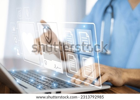 Doctor AI, artificial intelligence in modern medical technology and IOT automation. Doctor using AI document management concept. Royalty-Free Stock Photo #2313792985