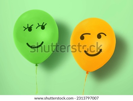 Two balloons, stylish couple in love. Minimal concept