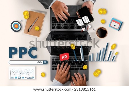 PPC (Pay Per Click) concept A businessman working on the concept of PPC marketing and online SEO optimization analysis Royalty-Free Stock Photo #2313815161