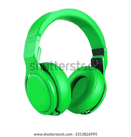 green headphones on white background Royalty-Free Stock Photo #2313826995