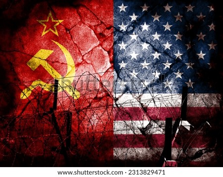 The Cold War. Flag of the Soviet Union (1922-1991). Flag of the United States (50 stars) Royalty-Free Stock Photo #2313829471