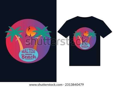 Maltese Beach illustrations for print-ready T-Shirts design.