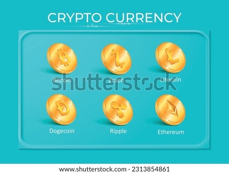 Crypto coin infographic composition with realistic images of golden coins with coinage symbols and text captions vector illustration