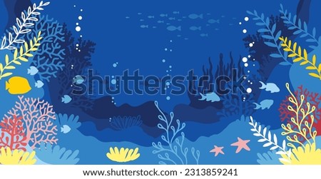 Underwater marine life of a coral reef. Illustration of background in a blue palette colours Royalty-Free Stock Photo #2313859241
