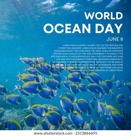 World oceans day. World ocean day. June 8. underwater ocean background. dolphin, turtle, coral, fish, sea plants, stingray, turtle. design, poster, banner, template. save ocean. vector illustration.