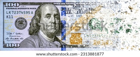 hundred dollars bill disintegration on a white background