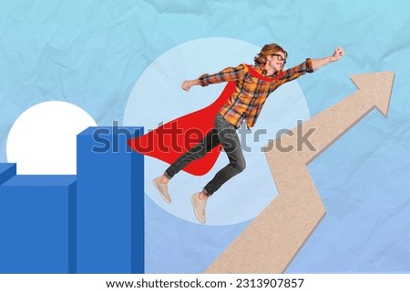 Artwork magazine collage picture of purposeful funky guy flying achieving success isolated drawing background