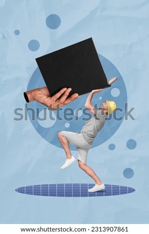 3d photo collage painting of impressed guy taking big huge book isolated drawing blue color background