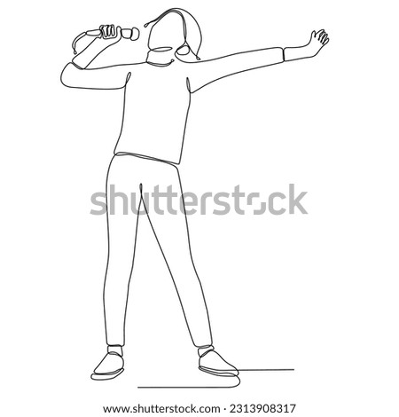 
woman singing with microphone in hand vector illustration. music band vocalist. draw a continuous line
