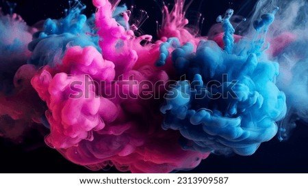 Paint Ink drop in water, Motion color explosion smoke, Blue pink color fluid splash vapor cloud on glitter dust texture black abstract art background Royalty-Free Stock Photo #2313909587