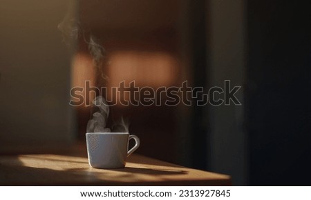 Woman is drinking coffee , morning routine. Tiny house. First property. Small apartment interior design. Minimalism. Moving in. Living alone. Charming trailer house with the morning sun Royalty-Free Stock Photo #2313927845