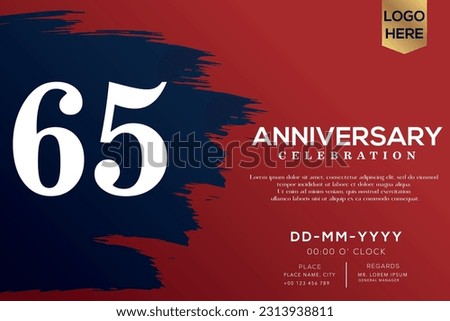 Vector 65 years anniversary with blue brush isolated on red background vector design