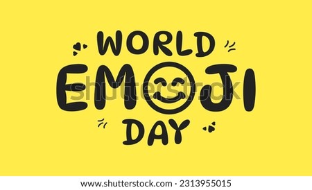 World Emoji Day with smiley face and heart icon on yellow background Royalty-Free Stock Photo #2313955015