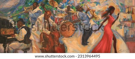 painting by the author "Jazz Club New Orleans." oil on canvas, classic old blues themes. Royalty-Free Stock Photo #2313964495