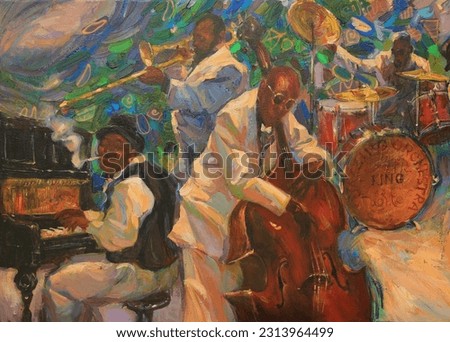 painting by the author "Jazz Club New Orleans." oil on canvas, classic old blues themes. Royalty-Free Stock Photo #2313964499