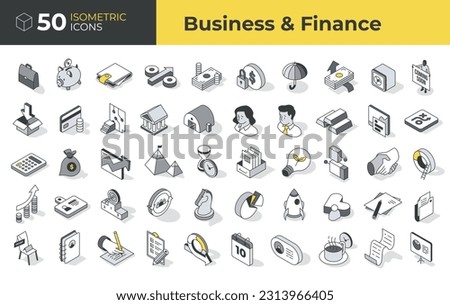 Set of isometric icons focused on the theme of business and finance.Perfect to represent financial concepts and business processes. Features such icons as graphs, charts, money symbols, goals Royalty-Free Stock Photo #2313966405