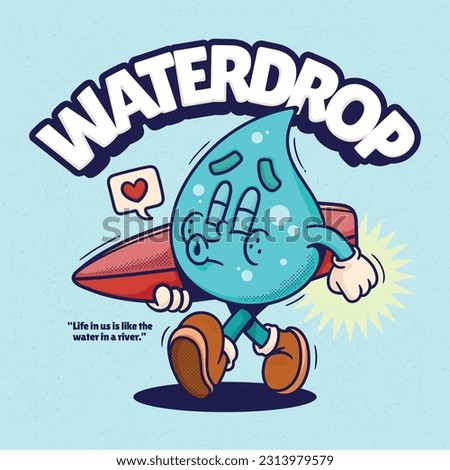 Water Drop Cute Trendy Retro Cartoon Vector Hand Drawn