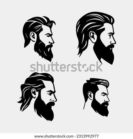 set of Man with beard variations silhouette. Side face profile Royalty-Free Stock Photo #2313992977