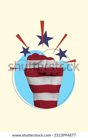 Vertical artwork collage picture kick punch fist up hooray protest support revolution united states of america isolated on grey background