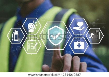Work Safety Concept.Safety icon.First secure rules. regulations and standard in industry, business. Health protection, personal security people on job.  Royalty-Free Stock Photo #2314010387