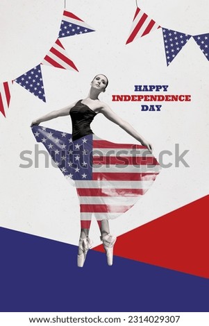 Vertical collage amazing gorgeous ballerina dancing performing parade 4th July event concert program devoted country patriot