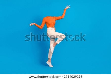 Creative strange template collage of headless person human raise hands yp advertising black friday halloween party promotion Royalty-Free Stock Photo #2314029395
