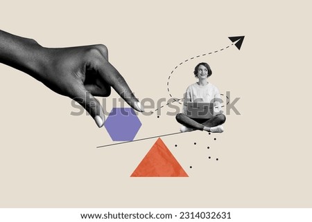 Creative composite photo collage illustration of thoughtful minded girl sit with laptop writing email isolated on beige color background Royalty-Free Stock Photo #2314032631
