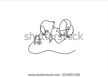 Continuous one-line drawing of dog with owner Royalty-Free Stock Photo #2314051181