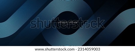 Dark blue abstract background with glowing geometric lines. Modern shiny blue diagonal rounded lines pattern. Futuristic technology concept. Suit for cover, poster, presentation, banner, website Royalty-Free Stock Photo #2314059003