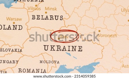 Kiev marked with Red Circle on Realistic Map. Royalty-Free Stock Photo #2314059385
