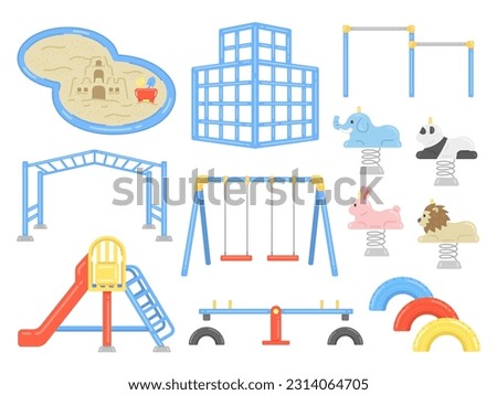 Illustration set of playground equipment in the park. Royalty-Free Stock Photo #2314064705