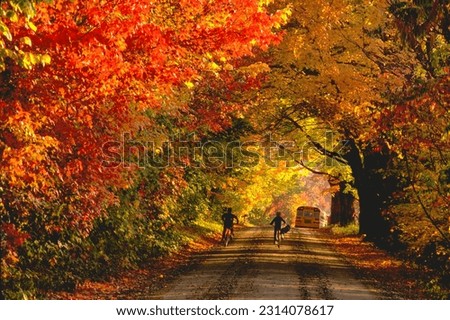 Two boys rushing to school in Jericho, Vermont. Royalty-Free Stock Photo #2314078617