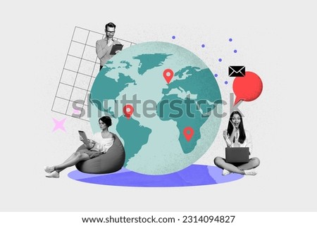 Creative composite concept collage photo of excited focused people working in big intranational company online isolated drawing background Royalty-Free Stock Photo #2314094827