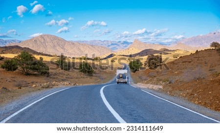 Motorhome on the road in Morocco- Adventure,  wanderlust,  road trip concept Royalty-Free Stock Photo #2314111649