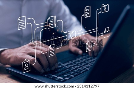 Document Management System concept. Online document file data software for efficient archiving. Enterprise content management, Digital asset management, Document imaging, Workflow, Records management.