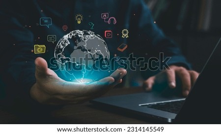 business people use internet technology to study digital marketing concepts telephony create content on social media use internet to connect media video chat doing business Royalty-Free Stock Photo #2314145549